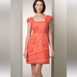 Anthropologie Yoana Baraschi Coral Lace & Floral Appliqué Cocktail Dress, Size 0